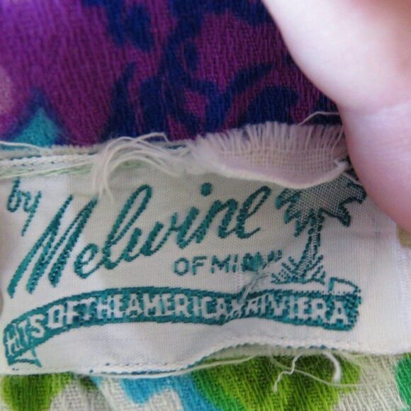 Vintage Melwine of Miami M Maxi Dress Green Purple Teal Floral Mod - Picture 11 of 11